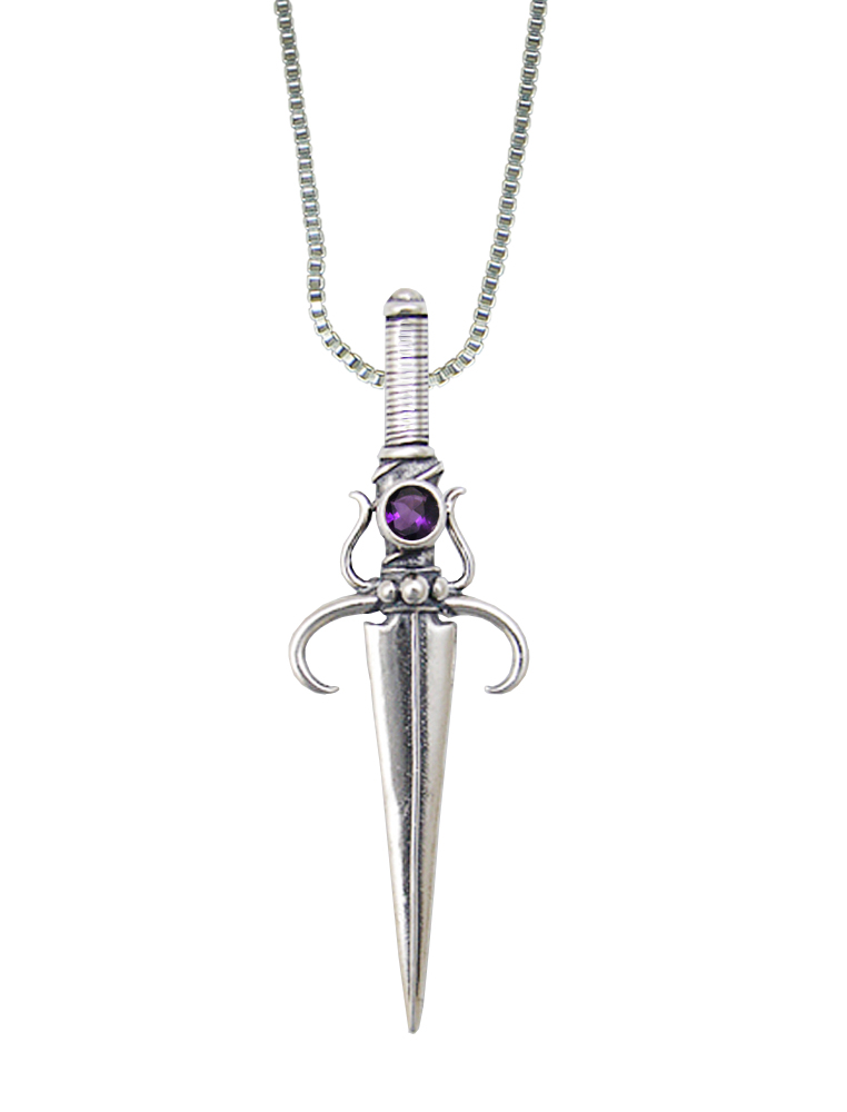 Sterling Silver Sword of Justice Pendant With Faceted Amethyst